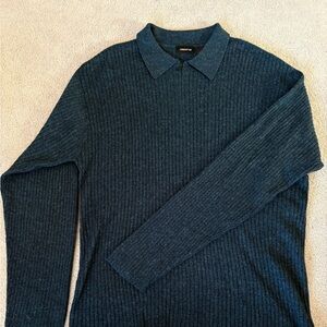 Claiborne Silk Alpaca Cashmere Navy V-Neck Ribbed Quarter Zip Sweater